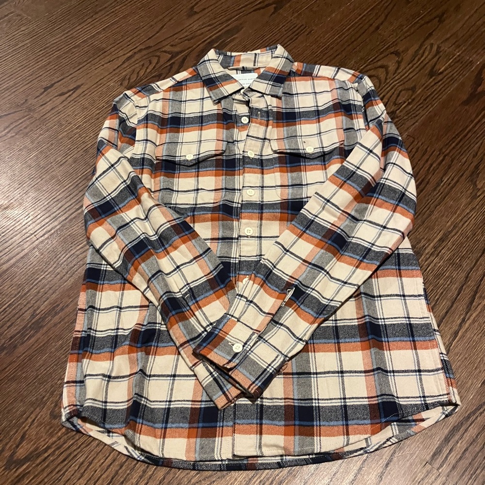 COPY - American Eagle cream, navy, orange flannel, men’s Small, new